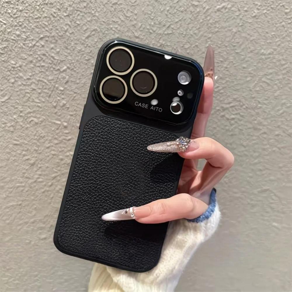 Большое Окно Чехол из Кожи с Текстурой Личи Для Для Iphone 17 16 15 14 Pro Max Защита Камеры Ударопрочный Матовый Жесткий Пластиковый Чехол