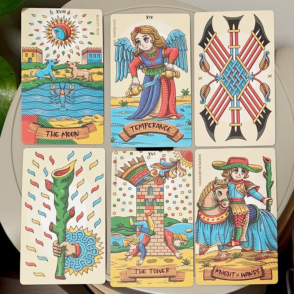 Petit De Marseilly Tarot Deck, 12*7cm 78 Pcs Cute Chibi Marseille Tarot Cards in Rigid Box Double-embossed Cardstock