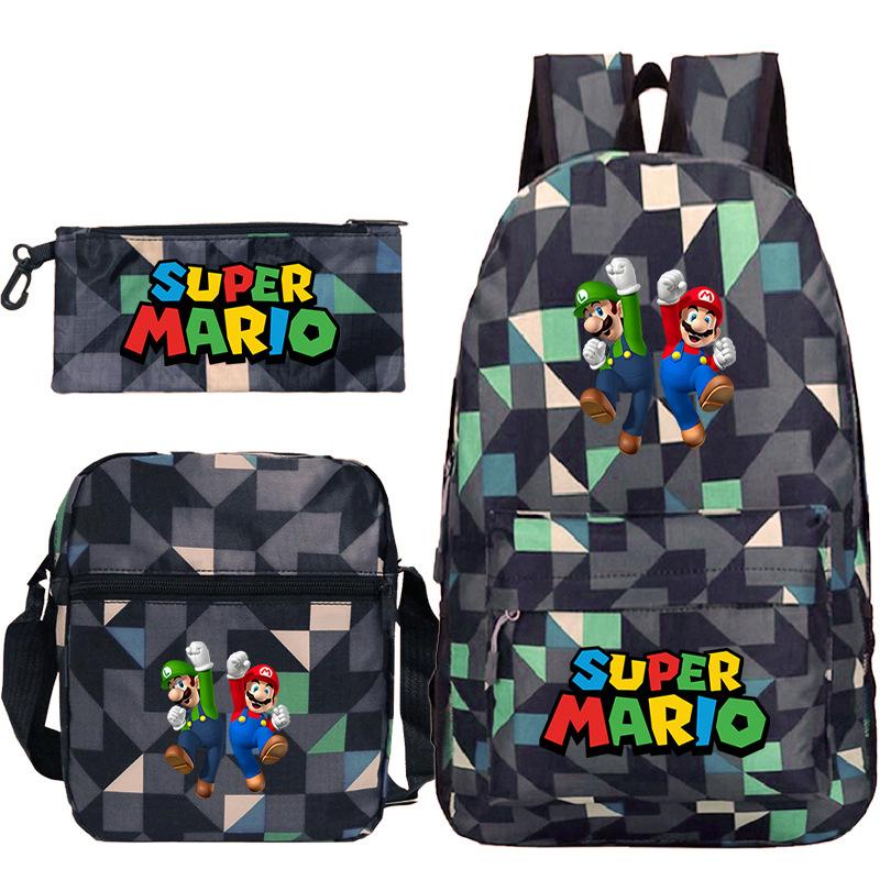 Трехсекционная школьная сумка "Супер Мэри", для мальчиков и девочек, школьная сумка большой вместимости, сумка через плечо, пенал.