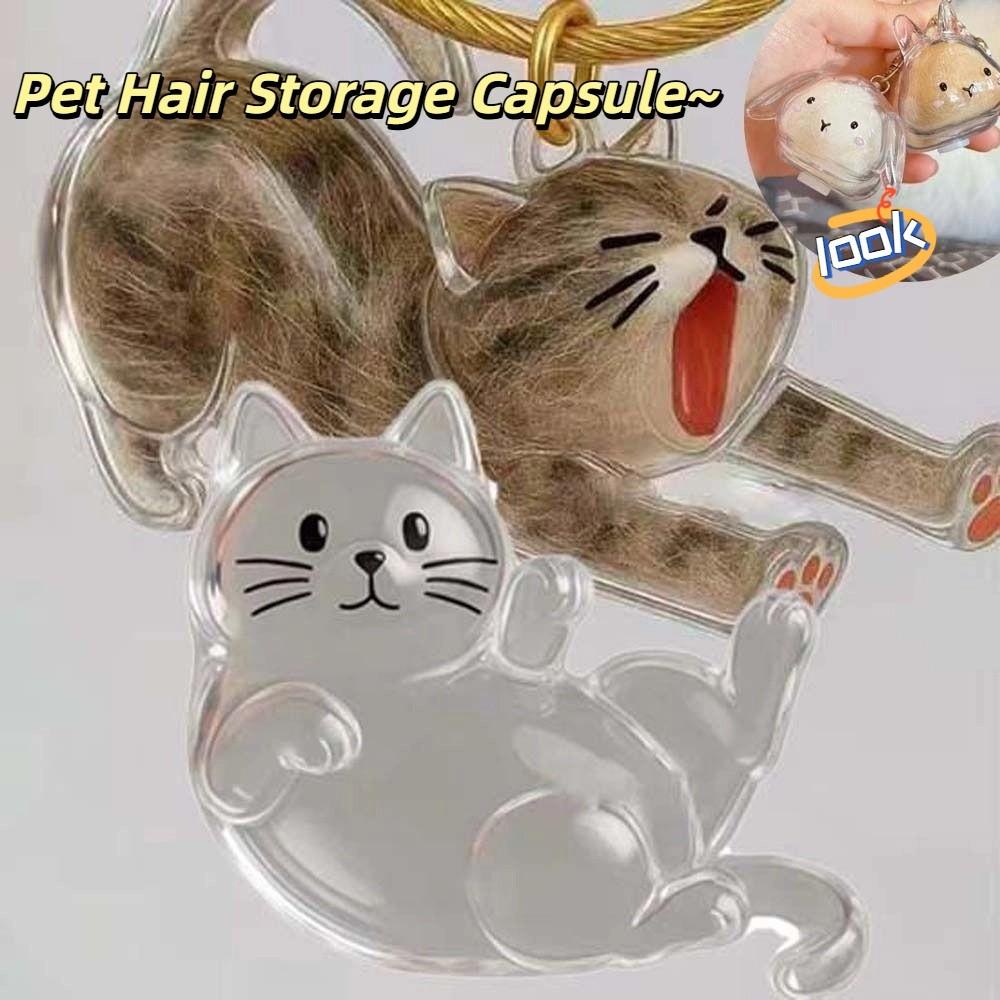 Transparent Acrylic Keychain Cat Hair Storage Capsule Handmade Portable Cat Hair Storage Box Animal Shaped Cute