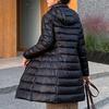 Women Winter Down Coat Hooded Padded Solid Color Mid Length Slim Fit Plus Size Long Sleeves Zipper Closure Windproof Warm Jacket