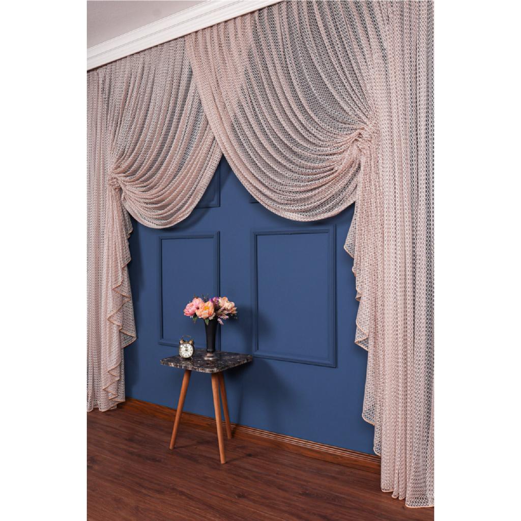 Кружевной вязаный круизный занавес пудрового цвета, 250x260см, 1/4, Elision7084