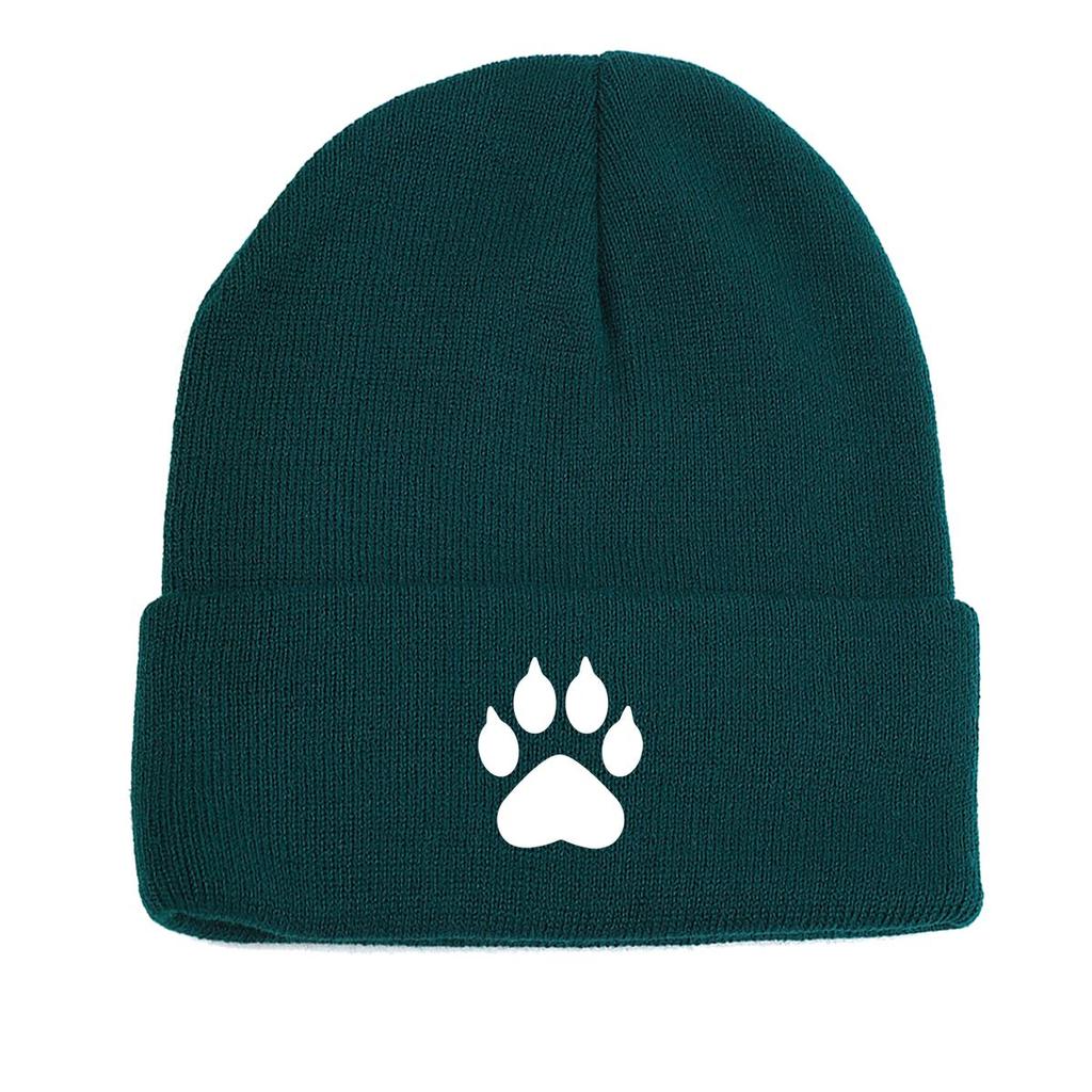 White Cat Paw Print Print Knitted Cap Beanie, Man Cap Stretchy Winter Simple Bobble Hat Knit Hat Beanie
