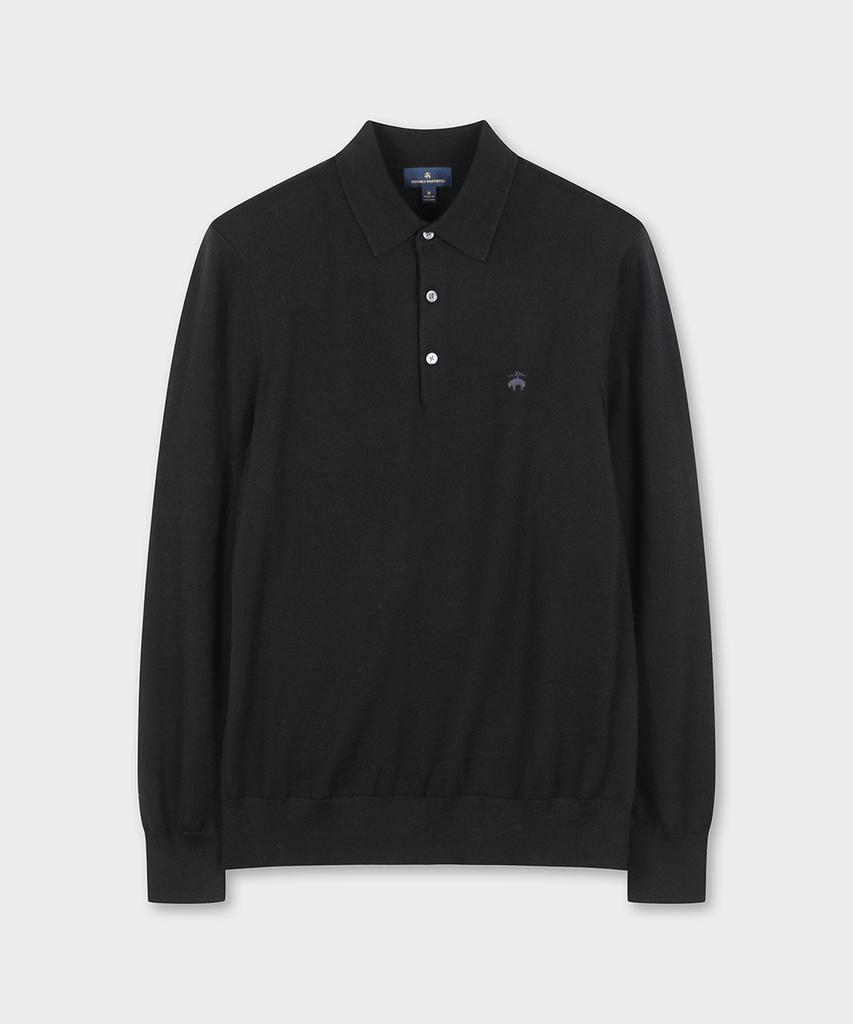 BROOKS BROTHERS Merino Wool Logo Polo Sweater (Black) (Bbwtmnf301)