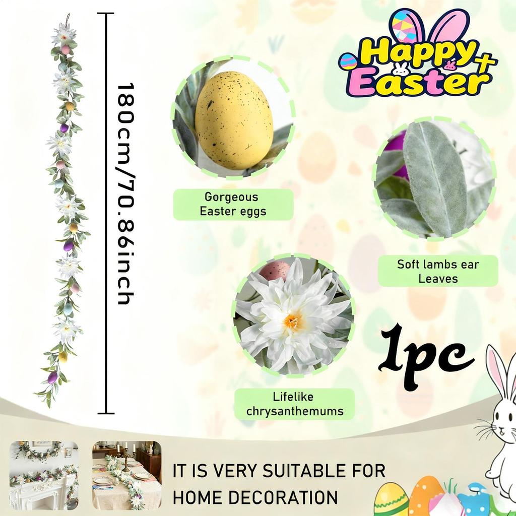 Faux Garland 5.9 Ft Decoration With Easter Eggs Holiday Garland For Spring Party Garden Wedding Home Mantel Staircase Fireplace