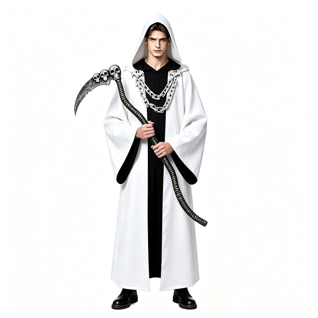Halloween Dark Chains Hooded Robe Set Medieval Wizard Priest Cosplay Party Costume