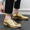 Mens Formal Shoes Gold Men's Leather Oxford Shoes Italy  Dress Shoes Wedding Party Lace Up Leather Brogue Business Shoes Men