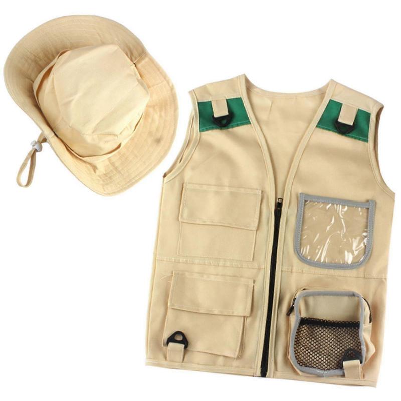 Outdoor Kit,young Kid's Khaki Vest And Hat Comfortable And Durable Explorer Costume Role Play Toy