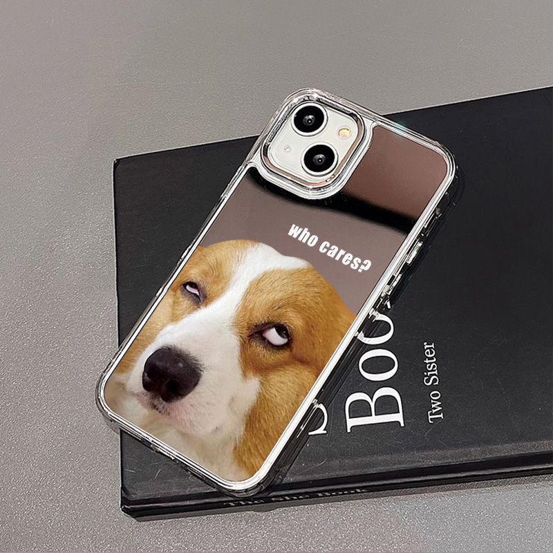 Funny puppy mirror, suitable for iPhone17 mobile phone case 16pro electroplating button x Apple 13 all-inclusive 15/14