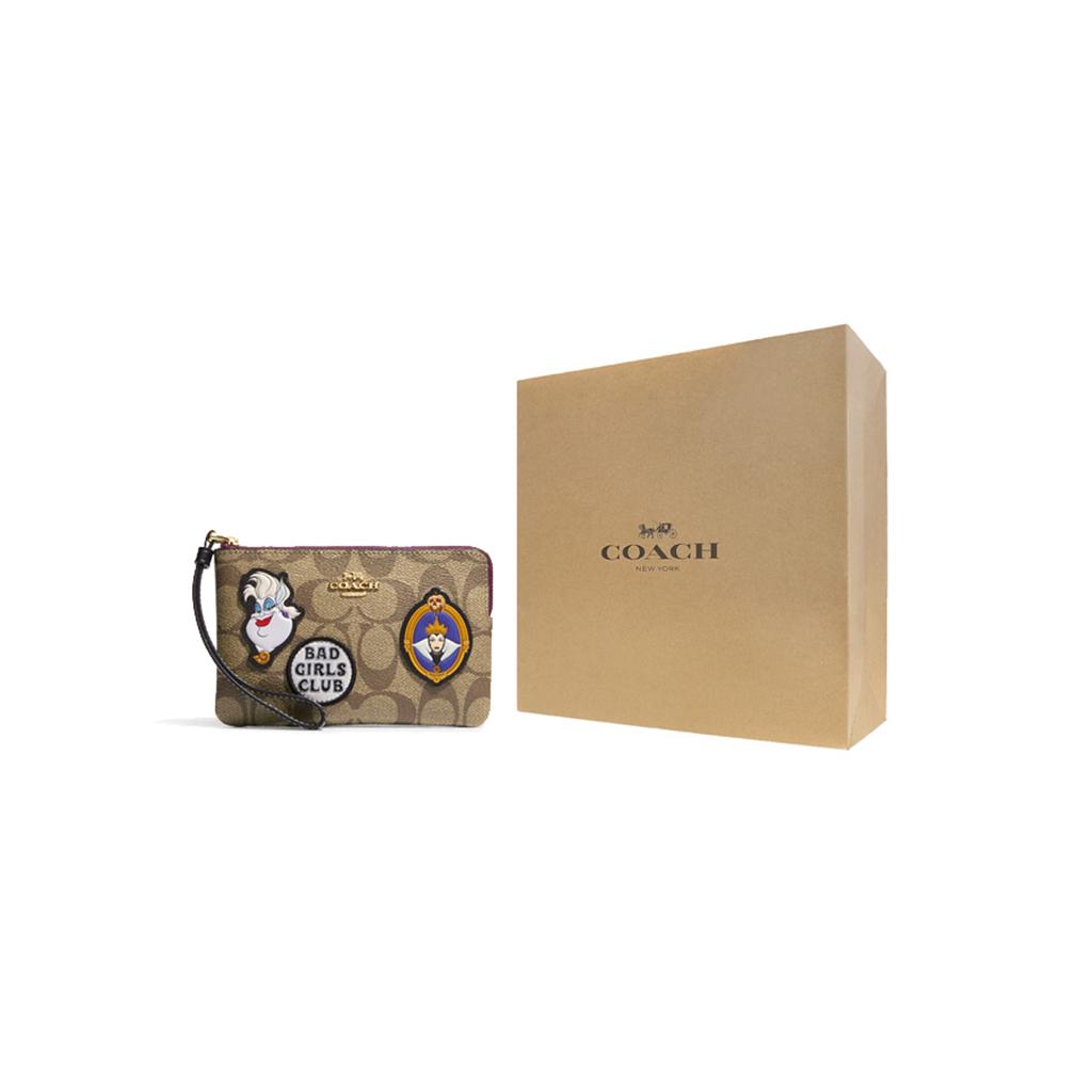 Новый кошелек COACH Disney, Коллаборация, Натуральная кожа, Обычный, Женский, Хаки, CC470-IME7V