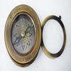 Handmade Brass Magnifying Compass with Leather Case – Engraved, 7 Cm Diameter