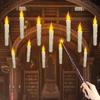 Floating Candles with Magic Wand Flickering Warm Light LED Flameless Candle Taper Candles for Christmas Halloween Party
