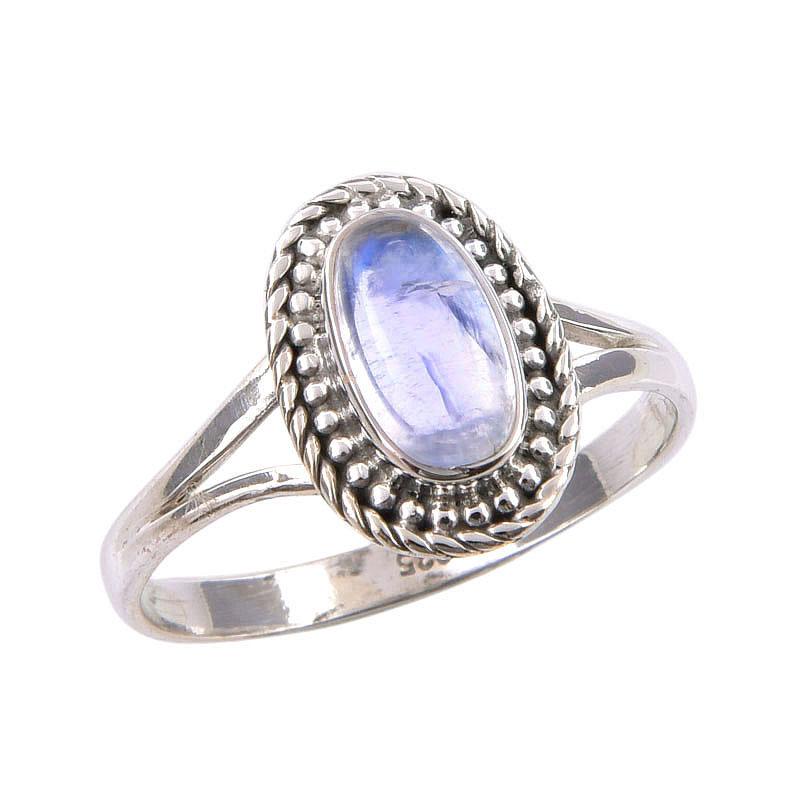 Натуральный Радужный Лунный Камень Драгоценный Камень Ручной Работы Серебро 925 пробы Кольцо Р.10 i1g76