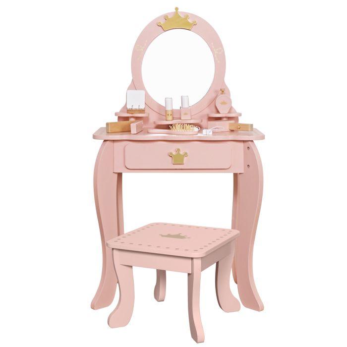 Coiffeuse Enfant - GINGER HOME - Bois Massif - Miroir Ovale - Accessoires Inclus