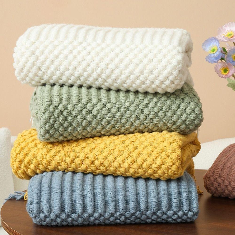 Bedspread Cover Skin-friendly Nordic Knitted Blanket Soft With Tassel Sofa Plaid Blanket Breathable Nap Blanket Airplane