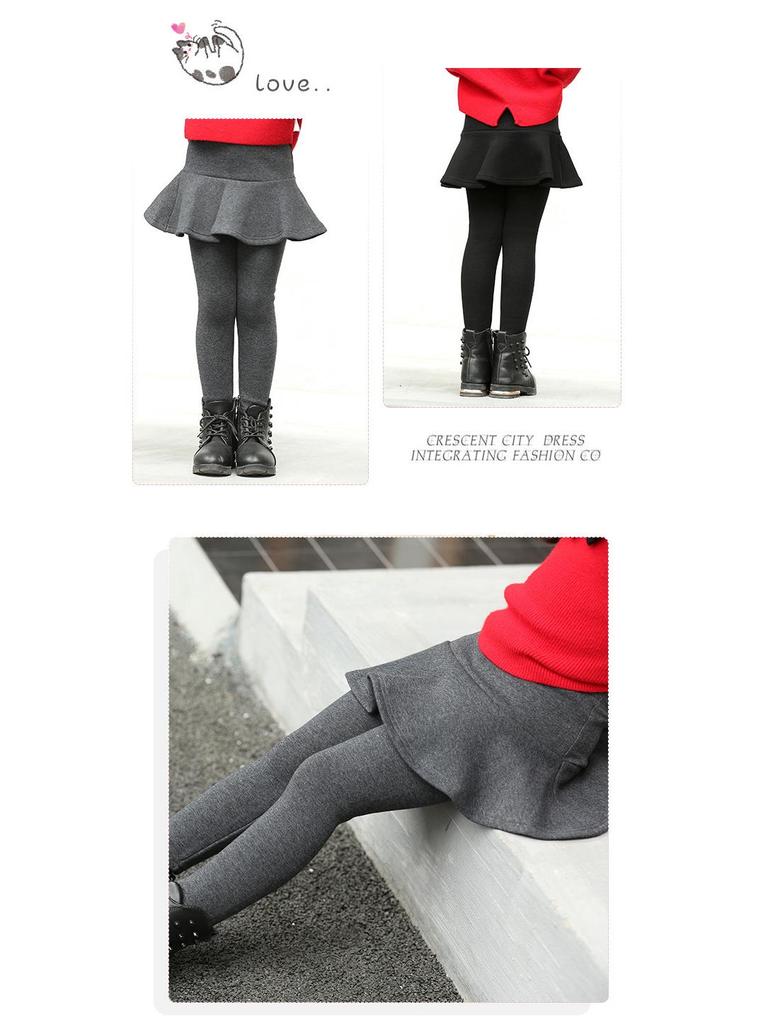 Girls' Winter Fleece-Lined Skirt Leggings - Thick Pure Cotton, Solid Colors, for Middle and Large Children
