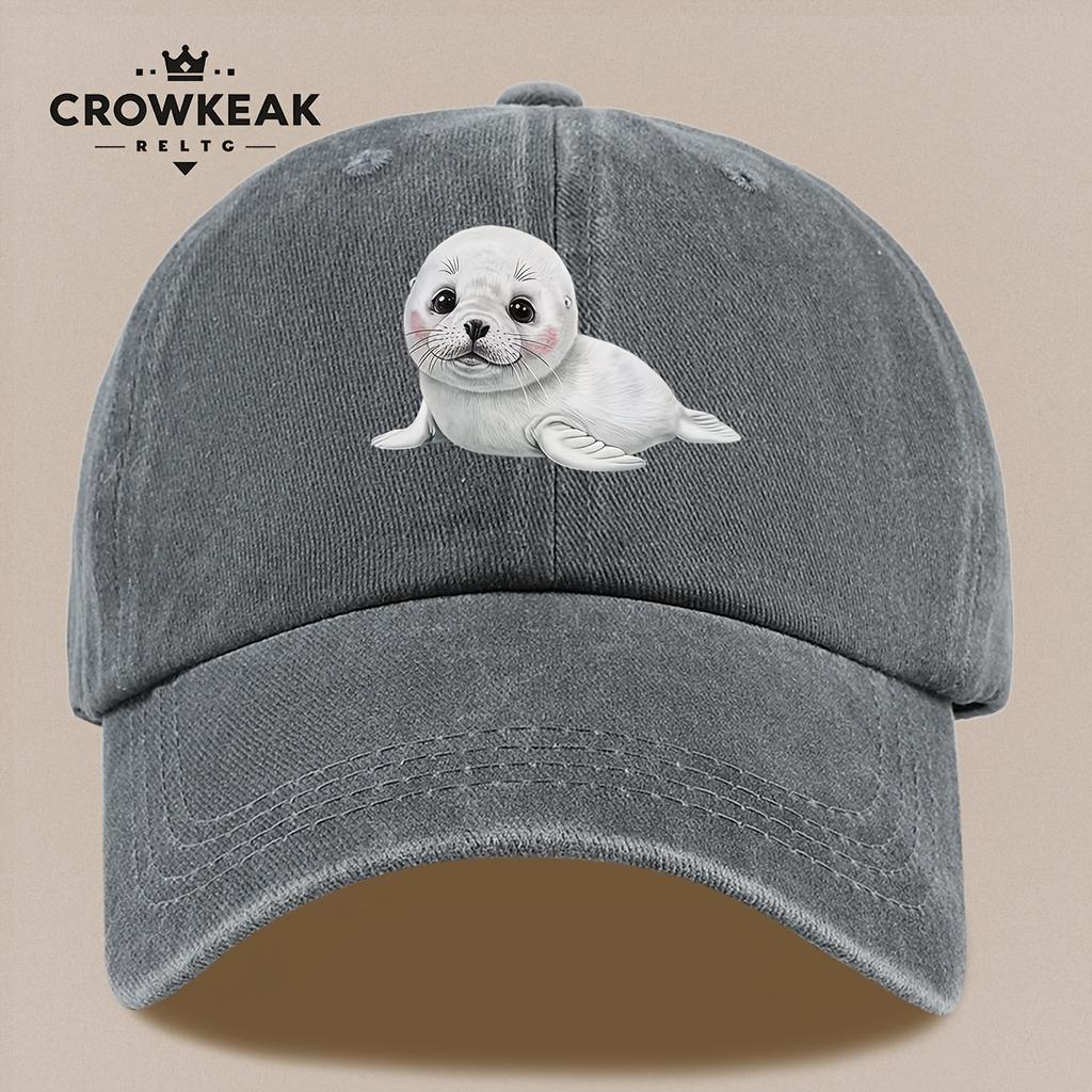 pc Cute Cartoon Seal Pattern Design Printed Baseball Cap Black Papa Trucker Hat Breathable Comfortable Solid Color Easy Retro S