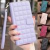 Чехол для телефона Samsung Galaxy S24 S23 S22 S21 Ultra Plus FE M62 M55 M15 M23 M13 Обложка Монохромный Клетчатый Флип Магнитный Кошелек