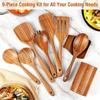 9 PCS Wooden Spoons For Cooking, Wooden Utensils For Cooking With Utensils Holder, Teak Wooden Kitchen Utensils Set