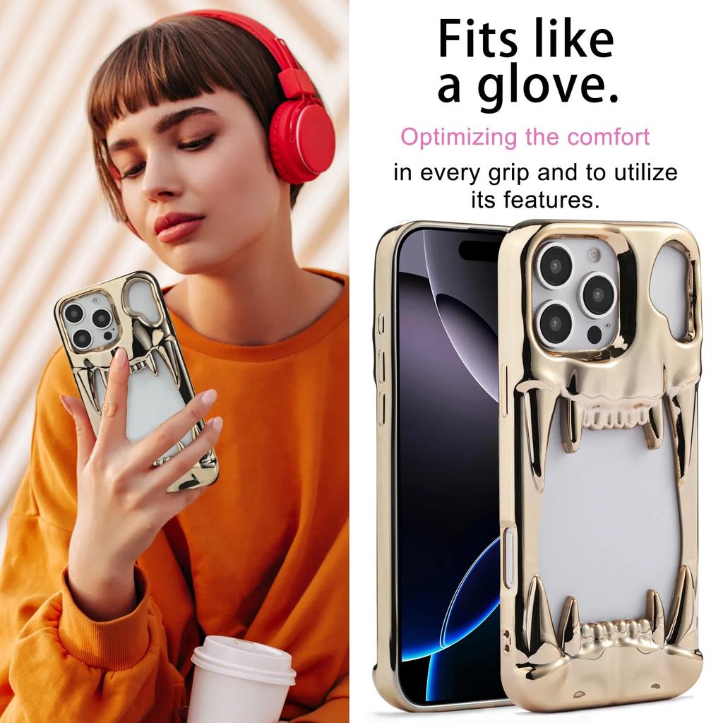 Полый скелет Зуб тигра Трехмерный пластиковый чехол для телефона для IPhone 16E 16 Pro Max 15 14 Plus 13 12 11 Защитная крышка