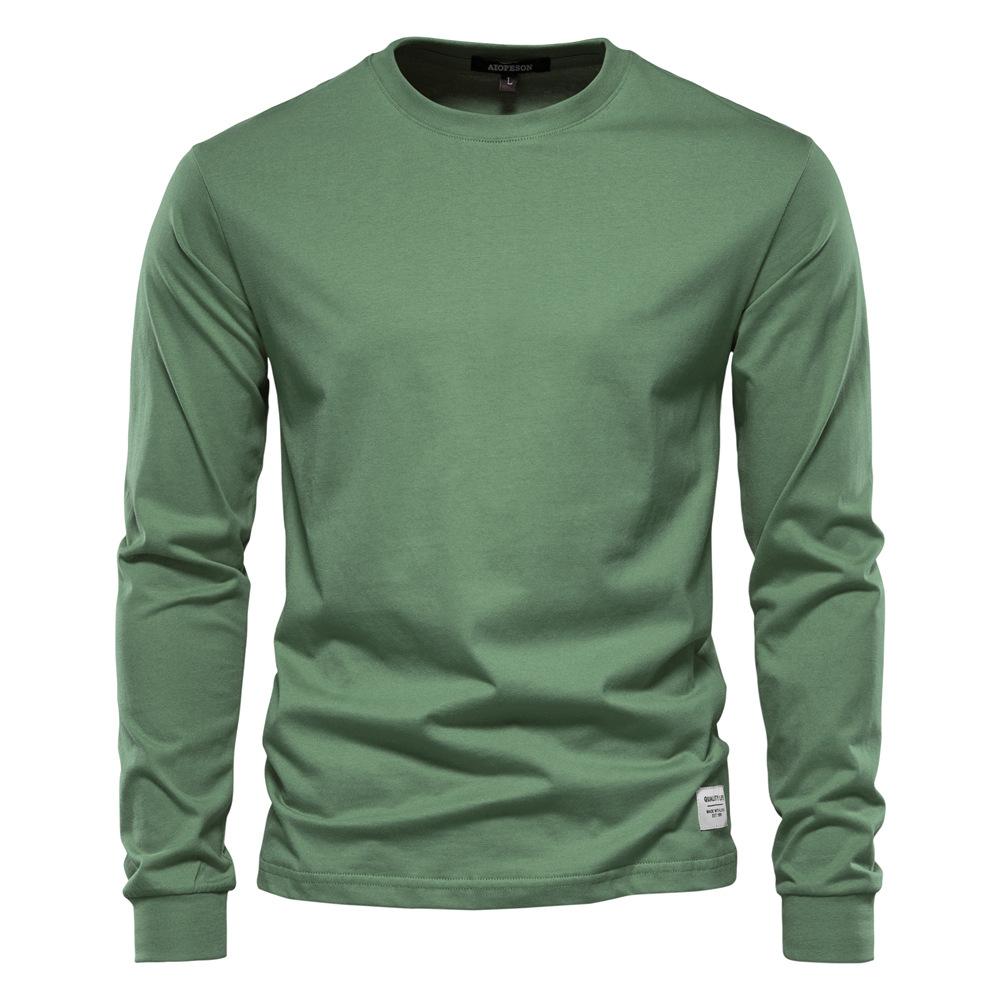 Autumn Trendy Long-Sleeved New European Size Men'S Solid Color Long-Sleeved Top High Street Men'S Hong Kong Style With Pure Cotton T-Shirt