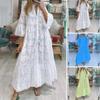 8 Colors S-5XL Women's Fashion Summer Spring Solid Color Print 3/4 Sleeve V-Neck Casual Dresses