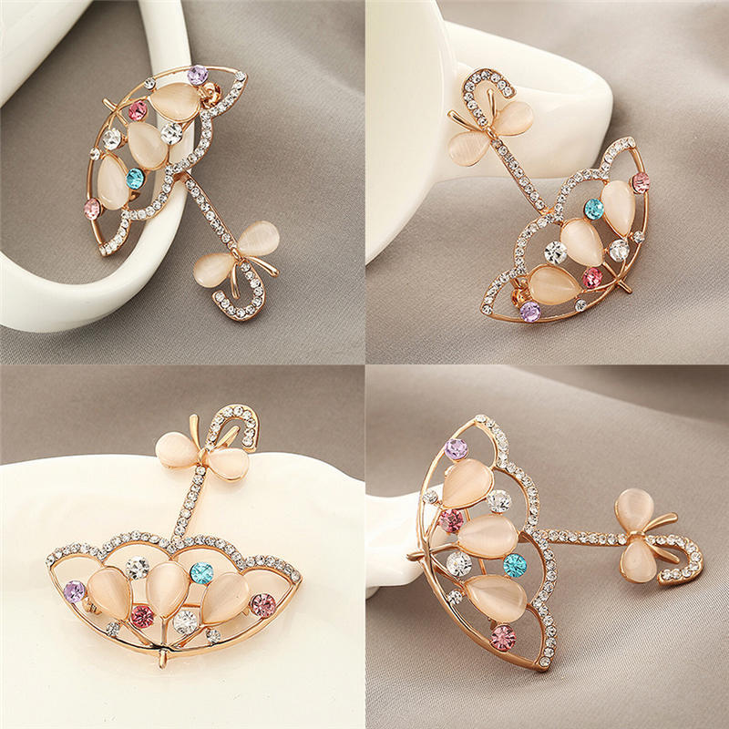 Брошь-зонтик с опалом и горным хрусталем, милые броши в корейском стиле для женщин