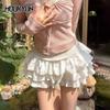 Kawaii Lolita Skirt Shorts Women Summer Ruffle Patchwork Layered High Waist Cute Balletcore Shorts Tutu Petticoat