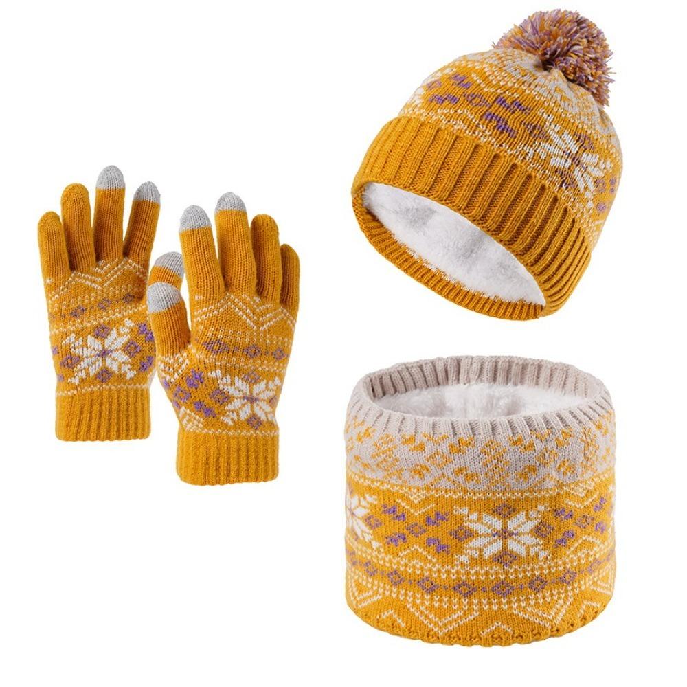 3Pcs/Set Winter Children Scarf Hat Gloves Set Warm Bonnet Gloves Kits Knitted Hats Scarfs Kids