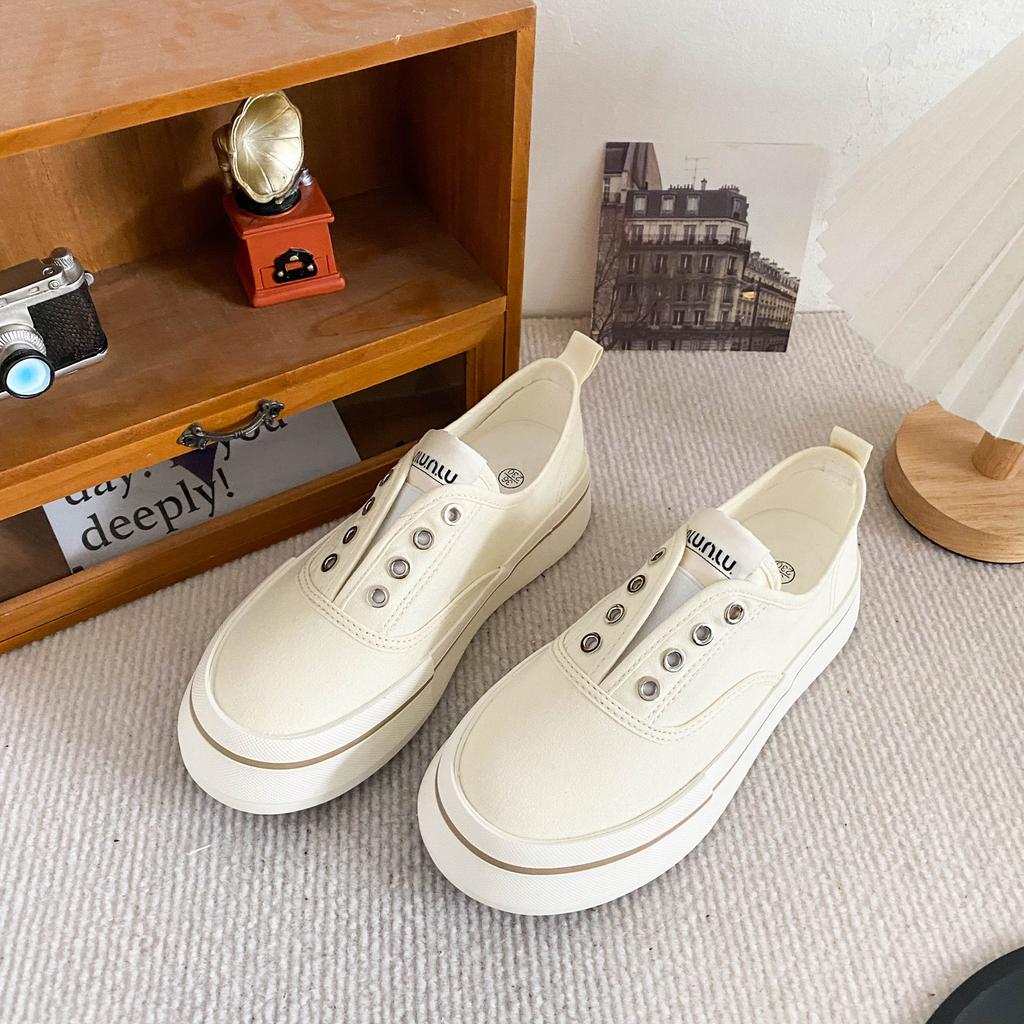 6514 резинка популярная ленивая парусиновая обувь с толстой подошвой и одной педалью женская обувь маленькие белые туфли летние тонкие туфли для доски