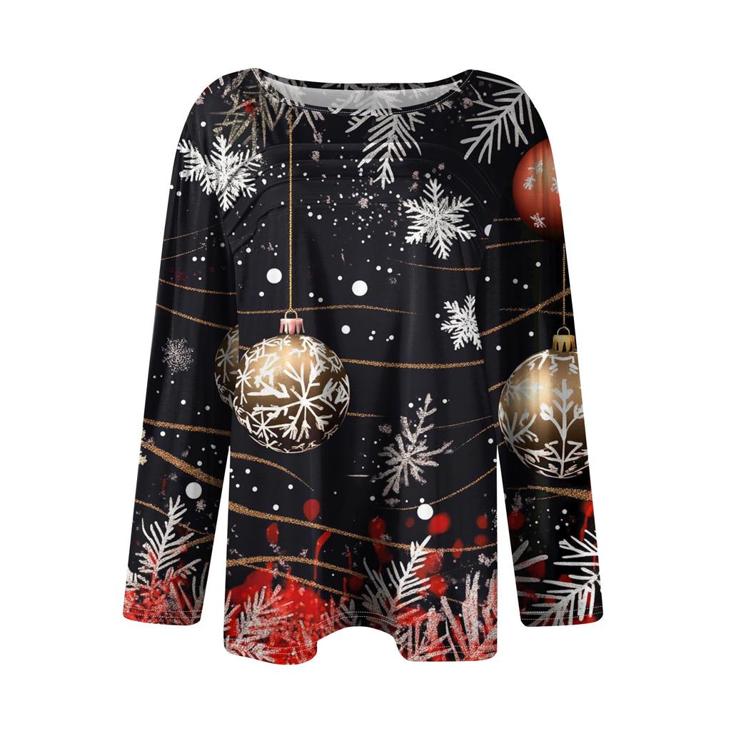 Женская модная повседневная рождественская футболка с круглым вырезом и длинными рукавами