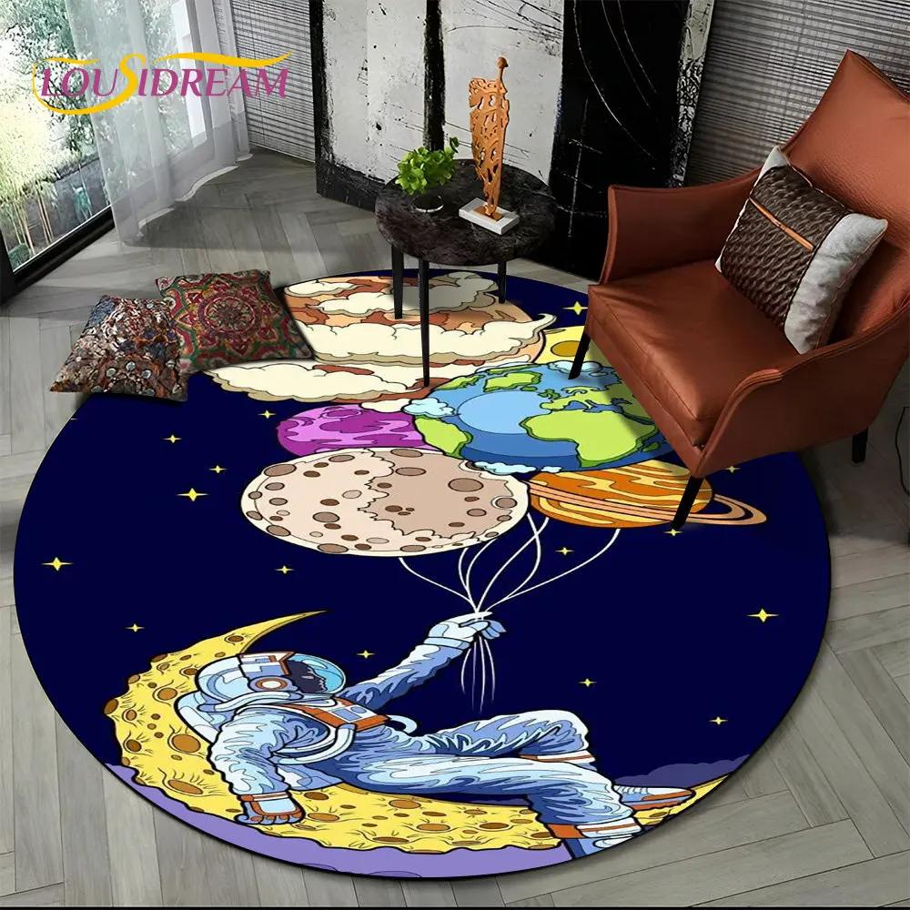 3D Космонавт Космический Мультяшный Круглый Ковер, Ковер для Гостиной Детской Спальни Дивана Игровой Комнаты, Нескользящий Коврик