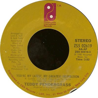7-дюймовая пластинка TEDDY PENDERGRASS - You're My Latest, My Greatest Inspi ZS502619 Филадельфия 1981 США Соул/Фанк Б/У