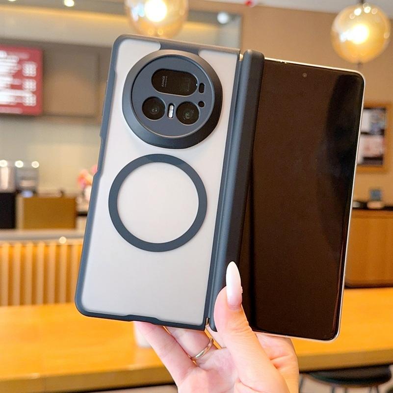 Frosted Matte Semi-Transparent Magnetic Center Axis Phone Case For Honor Magic V5 magic V3 V2 With Magnetic Ring Protect Cover