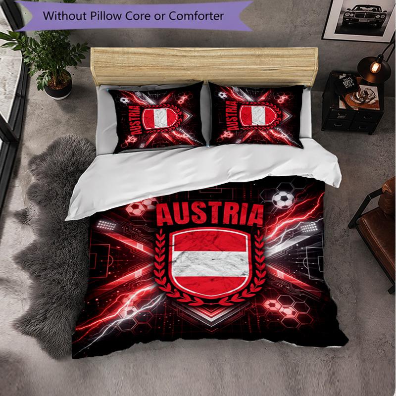 Austria Football Pattern 3 Pieces Bedding Set Soft Microfiber Duvet Cover with Pillow Cases for Bedroom