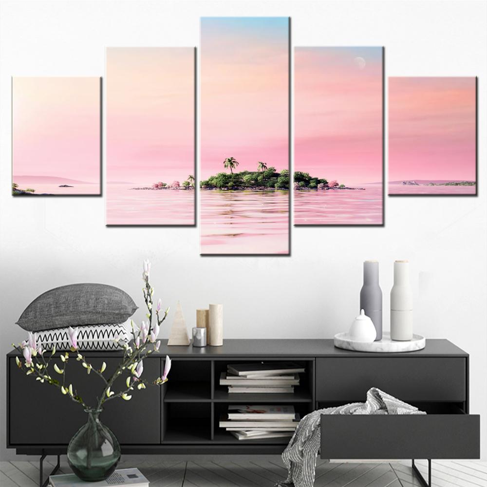 Canvas Wall Art Poster and Picture Painting Nature Tropical Island Wallpaper Home Decor Mural for Living Room 5 Pieces Artwork No Frame