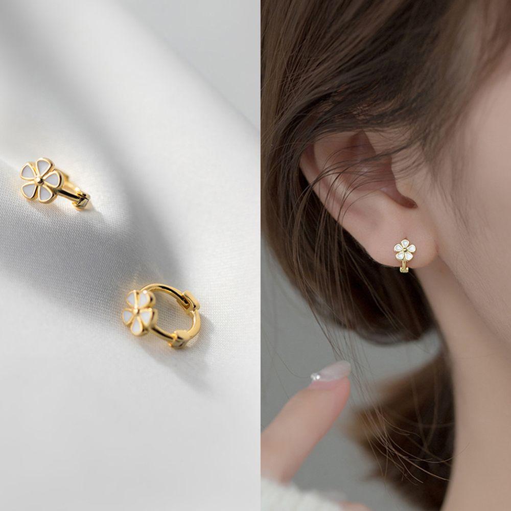 Jewelry Gold Color Geometric Flower Flower Ear Buckles Korean Style Hoop Earrings Women Earrings