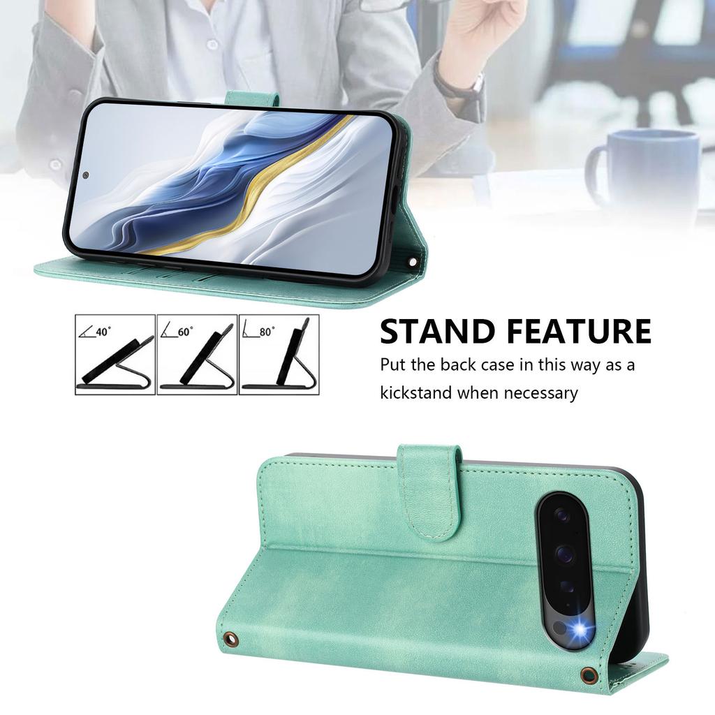 For Google Pixel 9 Cases Wallet Stand Retro Texture Leather Phone Cover with Lanyard