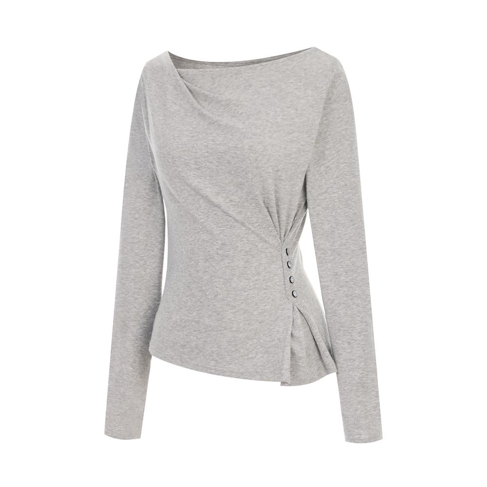 PAIGEFLYNN Cowl Neck Drape Button T-Shirt_P6Ats030C