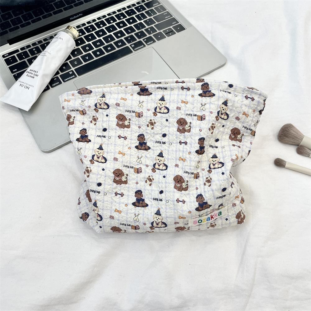 1 шт. Двусторонняя косметичка с мультяшным рисунком, большая вместимость, многофункциональная парусиновая сумка для хранения на молнии для путешествий