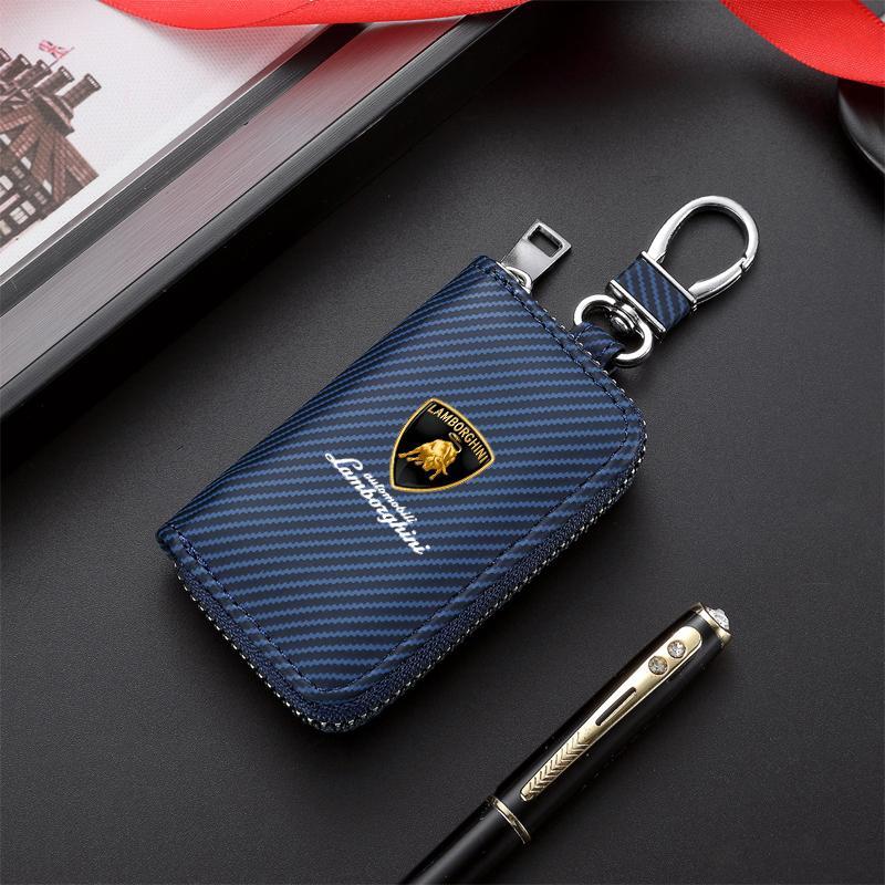 Unisex Car LOGO Carbon Fiber Large Capacity Keychain Key Bag For Lamborghini Urus Huracan Aventador Premium Auto Accessories VV3
