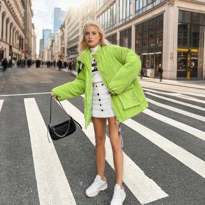 Женская однотонная куртка с воротником-стойкой, повседневная осенне-зимняя теплая свободная толстая короткая верхняя одежда на молнии спереди, модная шикарная верхняя одежда