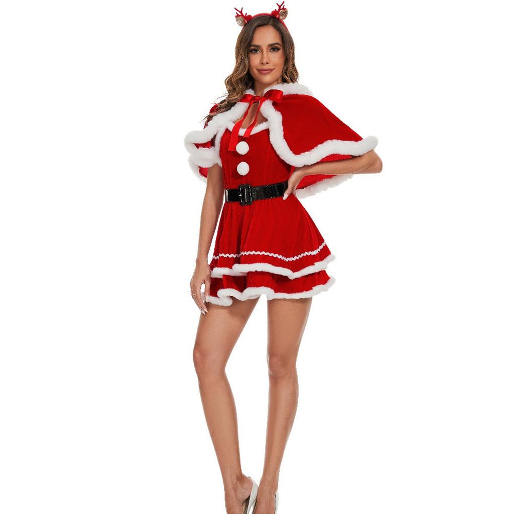Женский рождественский праздничный костюм с капюшоном