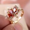 Exquisite Red Maple Leaf Rings For Women Luxury Romantic Gold Color Bridal Wedding Jewelry