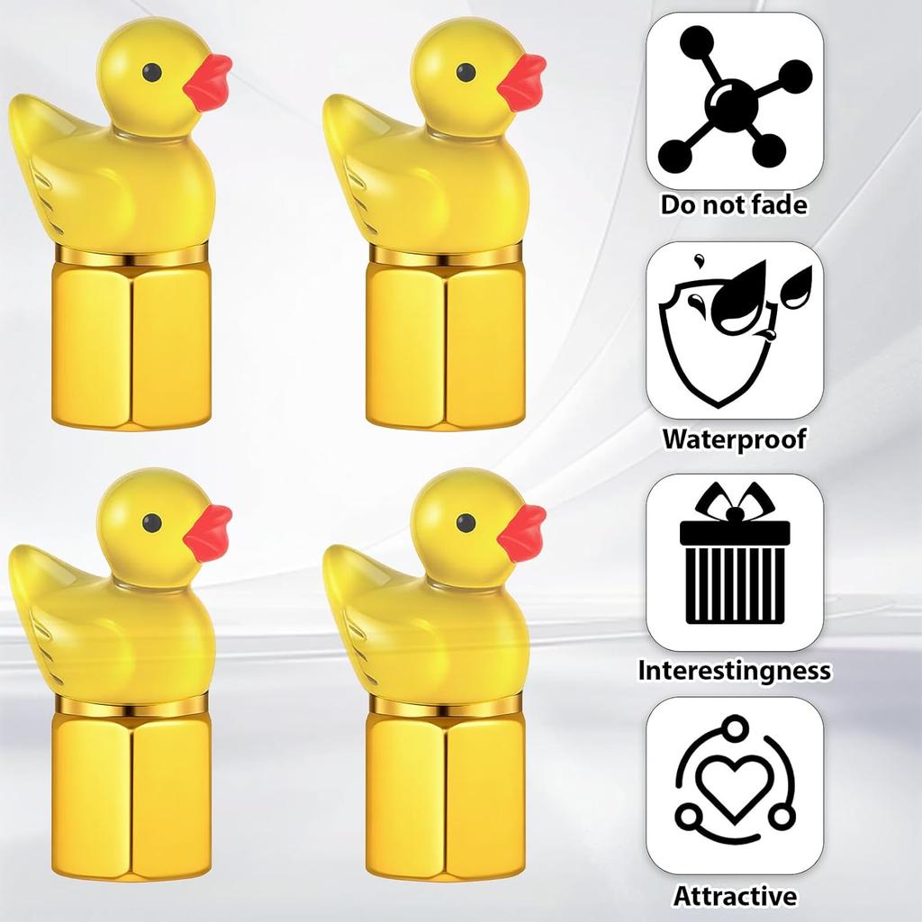 4 Pcs Cute Duck Tire Valve Stem Cap, Decorative Tires Valves Caps, Glow in The Dark Tire Valve Caps, Wheel Accessories, Universal for Cars,