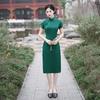 Elegant Slim Cheongsam Dress In Thickened Imitation Silk with Heavy Acetic Acid Satin – Red, Black, Green for Daily or Bridal Wear