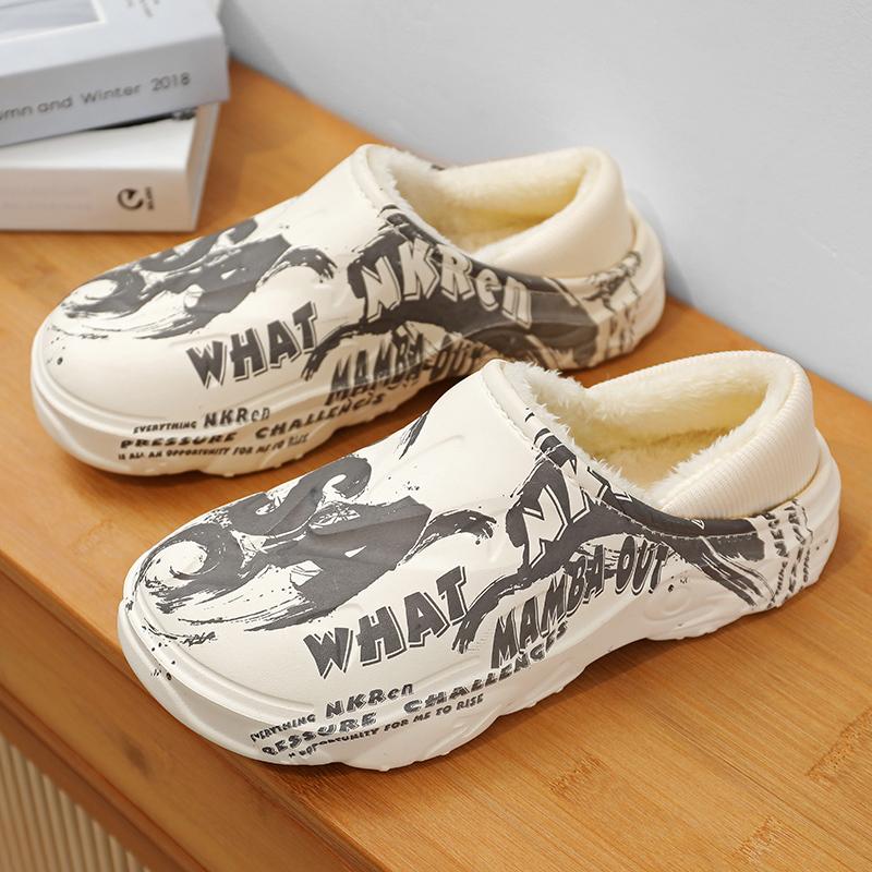 Модные зимние меховые тапочки для мужчин, теплая домашняя обувь из хлопка, водонепроницаемая садовая обувь, сандалии, полуслайды