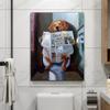 Personalized Dog Cute Art Pets In Bathroom Reading Newspaper Paintings Vintage Animals Humor Illustrations Photos Canvas Prints Home Office Wall Decor