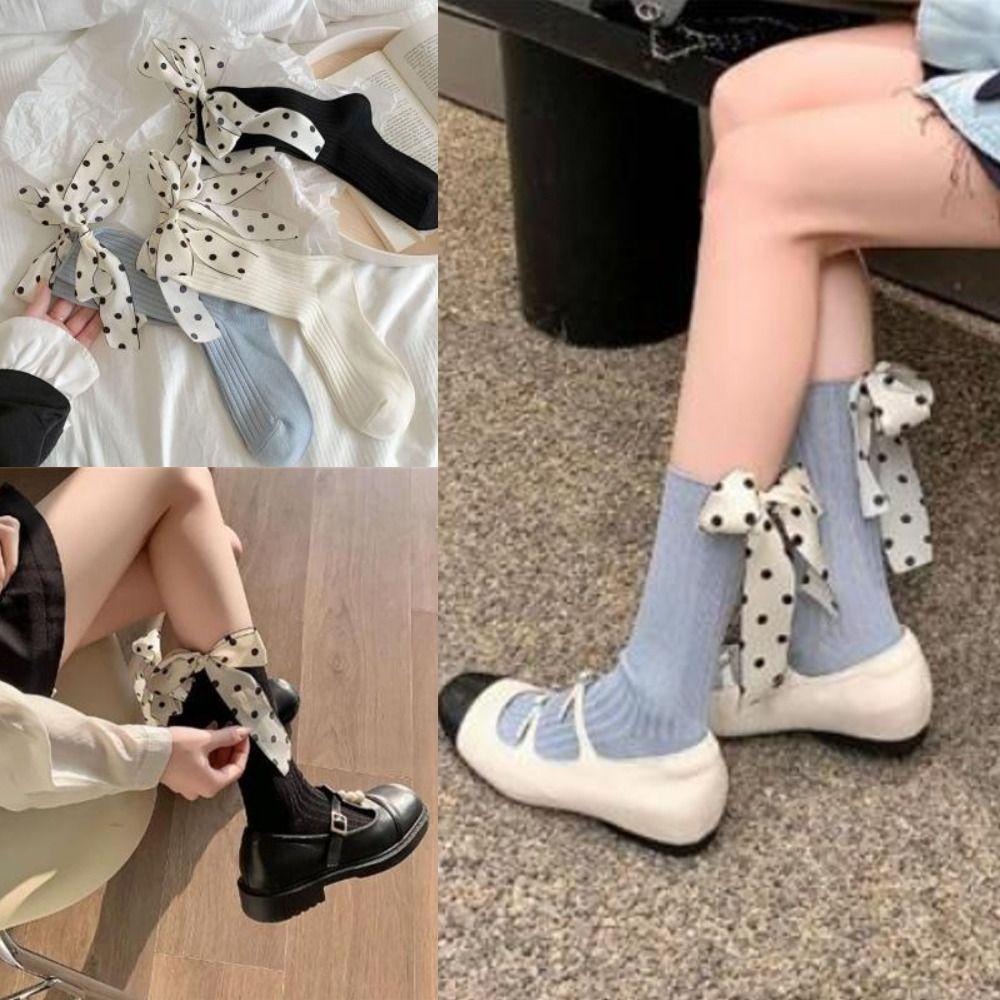 Breathable Ballet Socks Harajuku Street Bow Dots Socks New Lolita Socks  Spring Summer