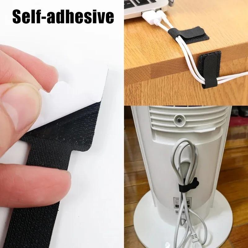 200PCS Self Adhesive On Wall Mounted Desk Reusable T-Type Cable Cord Organizer Nylon Hook Loop Wrap Bundle Data Cable Tie Wire